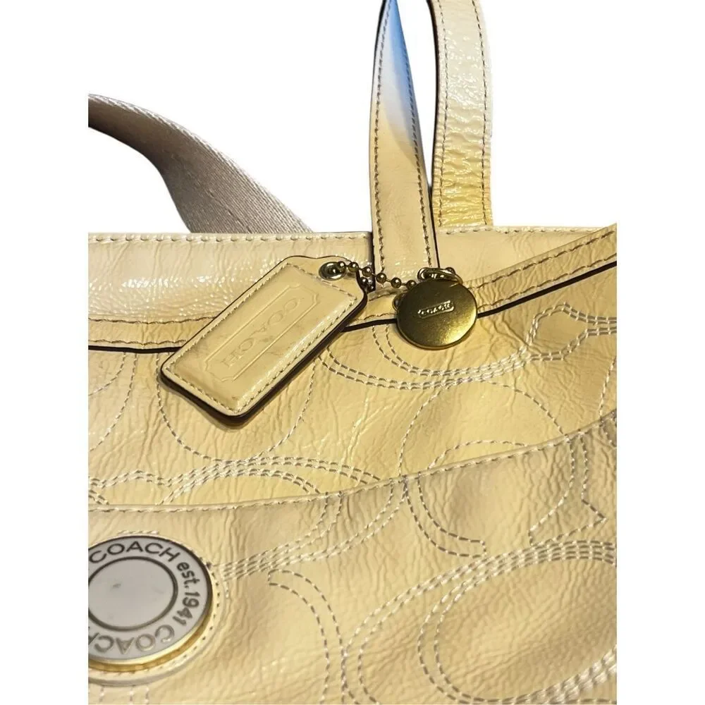 COACH baby Bag pale yellow Patent Leather Signature Travel Tote Baby vintage